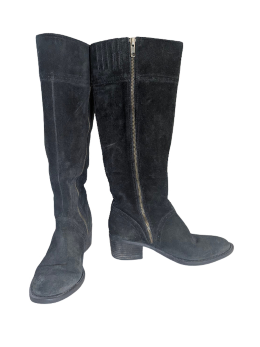 Born Black Suede Knee High Boots 8M Leather Side Zip Block Heel Equestrian Y2K
